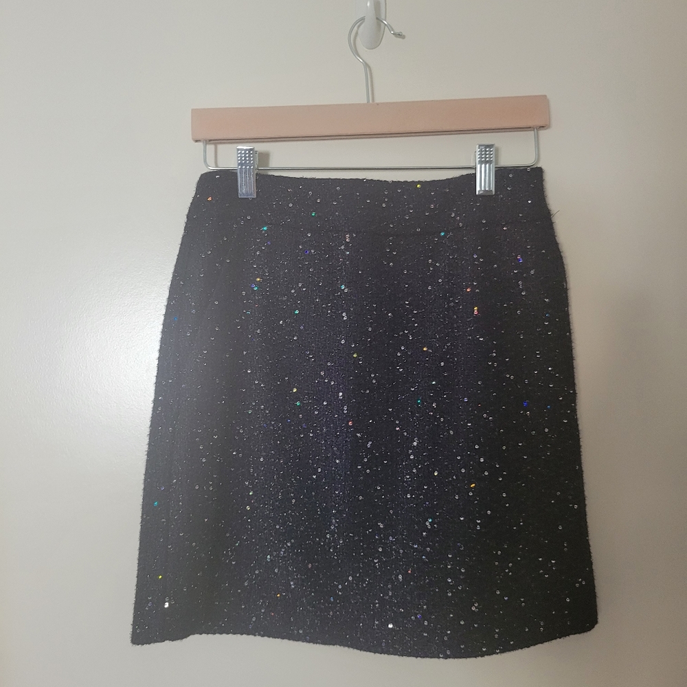 LOFT PETITE 00 XXSP NAVY sequin skirt NEW without tags